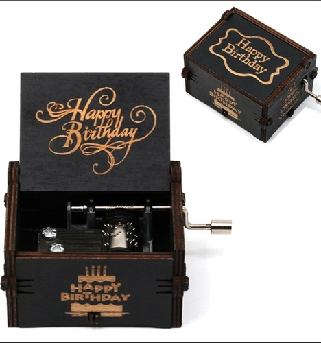 Caja Musical Madera Y Manivela Tema: Happy Birthday