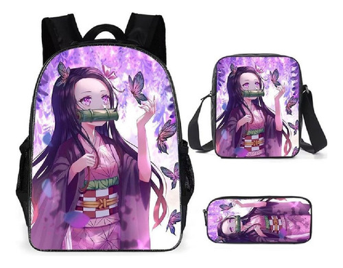 3pcs Bolsos Escolares Demon Slayer Bolsos De Hombro De Moda Color Kamado Nezuko