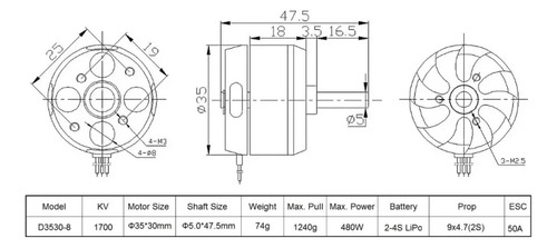 Motor Brushless 3530 1700kv 480w 2s A 4s Aeromodelo Rc