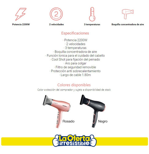 Secador De Pelo Xion 2200w Tourmaline Ion + Accesorios Loi