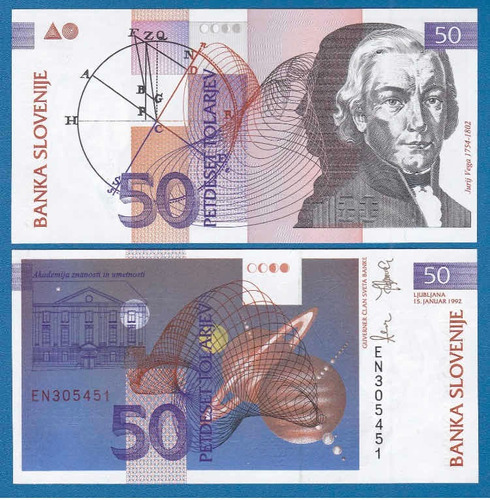 Billete Eslovenia 50 Tolarjev 1992 Unc Planetas Jupiter