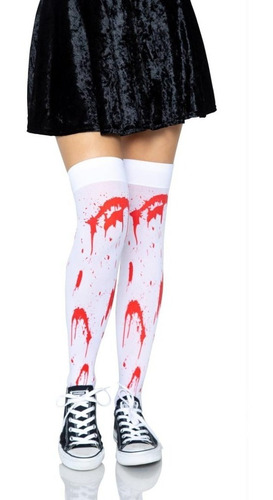 Medias Leg Avenue Bloody Zombie Thigh High  Blanco/rojo