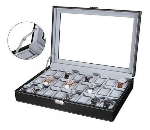 Songmics 24 Caja De Reloj Grande Reloj Funda De Vidrio Arrib