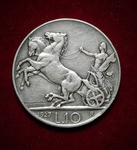 Moneda 10 Liras Italia 1927 Plata 0.835 Km 68 Emanuele 3 