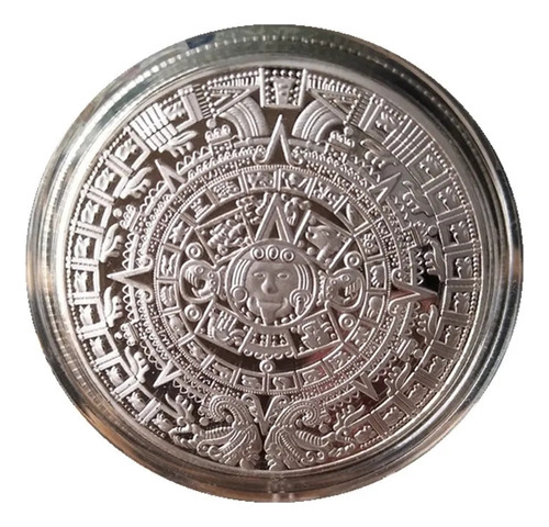 Moneda Conmemorat Calendari Piramide Maya Baño Oro 24k Plata