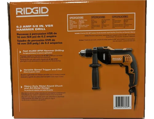 RIDGID R5001 5/8" VSR Hammer Drill – 6.2 Amp, 2800 RPM, 44,800 BPM, Bulk Packaged, No LSA