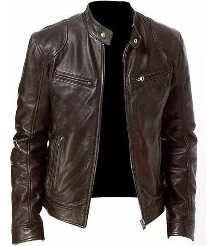 A Cazadora Biker Piel Vinilo Piel Slim Cortaviento