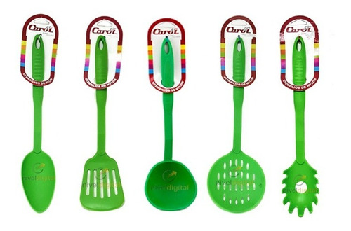 Set X 5 Utensilios Nylon Carol Colores Ideal Teflon Espatula