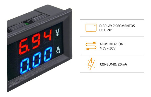 Voltimetro Amperimetro Medidor 99.9v 10a Display Rojo Y Azul