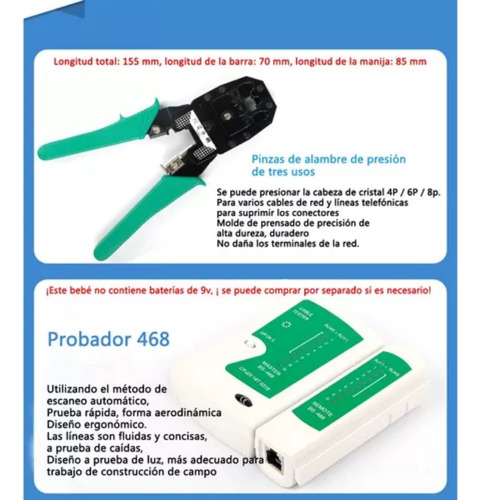 Imagen 6 de 6 de Tester Cable Red Utp Lan Telefono Rj45 Rj11 5e 6 Un Conjunto