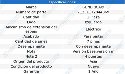 Espejo Izq Elect P/pintar C/desemp 7 Pines Bmw 320i 01-04