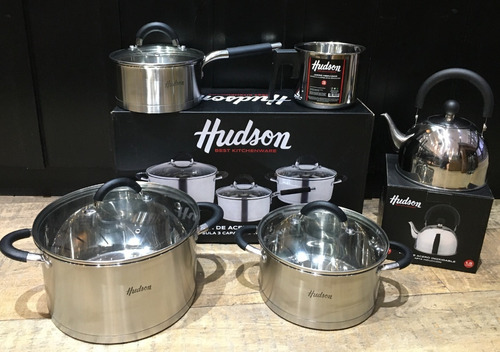 Set Ollas Jarro Pava Acero Inoxidable Triple Fondo Hudson 