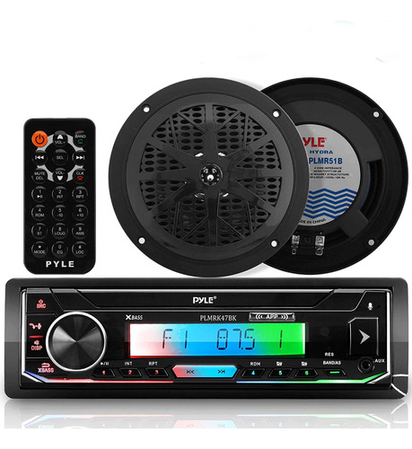 Pyle Kit De Altavoz Estreo Y Receptor Marino Bluetooth De 30