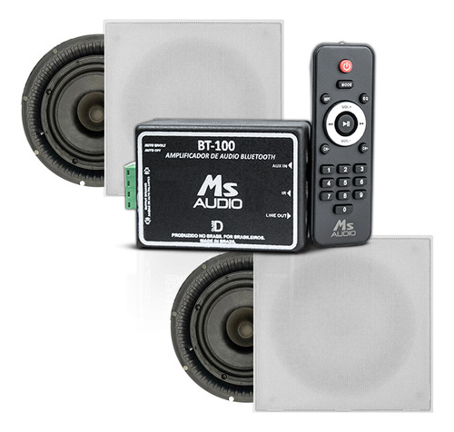 Kit Amplificador Bluetooth Com 2 Arandelas Embutir Ms Audio