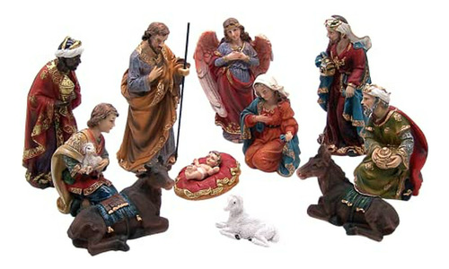 Set De Navidad: Natividad Colorida, 11 Piezas, Decoración Me