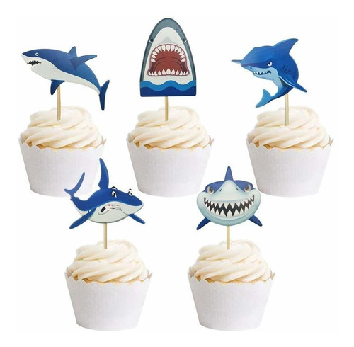 30 Piezas De Decoración De Tiburones Para Cupcakes De Tiburó