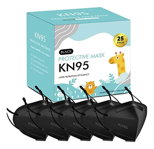 Kids Kn95 Mask 25 Pack ,black Kn95 Mask 5-layer With Ad...