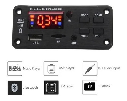 Módulo Bluetooth Mp3 Radio Fm Usb Microsd 12v Somos Tienda