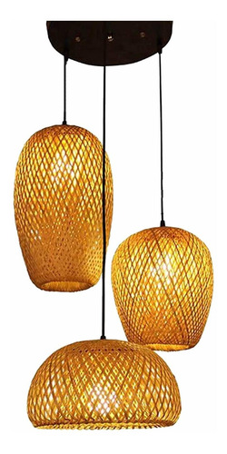 Lampara Colgante Bambu Led Tejido Moderno Techo Cable 3