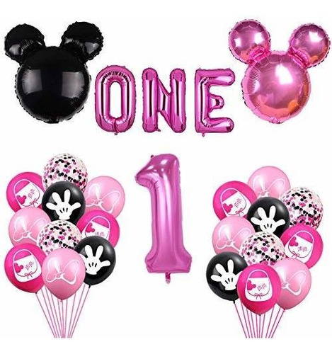 Globos De Primer Cumpleaños De Minnie Mouse, Color Rosa Y Ne