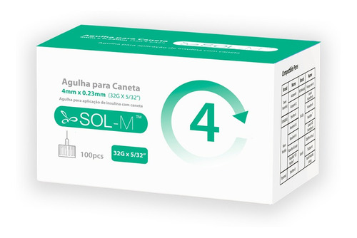 Imagem 1 de 9 de Agulha Para Caneta De Insulina 4mm 32g C/100un