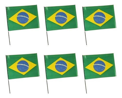 Kit 6 Bandeiras Do Brasil Média Com Haste De Mão