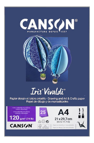 Papel Canson A4 Iris Vivaldi 120g 25fls Azul Marinho