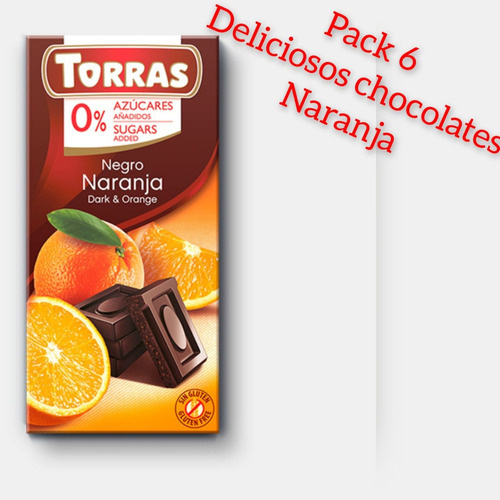 Pack 6 Chocolates Naranja, Sin Gluten, Sin Azúcar Torras