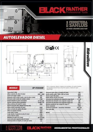 Autoelevador Diesel Clark Hidraulic 3.5tn 4.5m Torre 3tramos