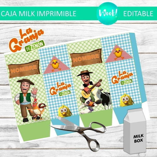 Caja Milk Box Imprimible Editable De La Granja De Zenón