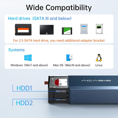Case Gaveta Dupla Baia Usb 3.0 Acasis 32 Tb. Raid 0 Raid 1