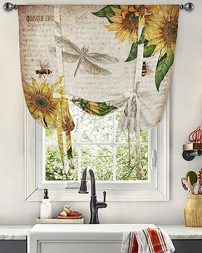 Cortinas Rústicas De Girasoles Y Abejas Para Ventana
