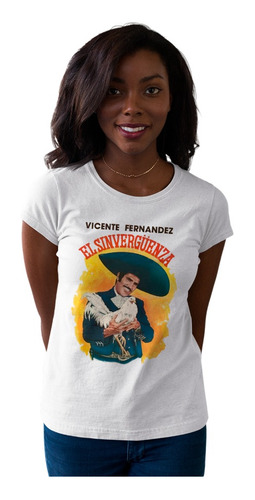 Playera El Sinvergüenza Blanca Unisex De Vicente Fernandez 