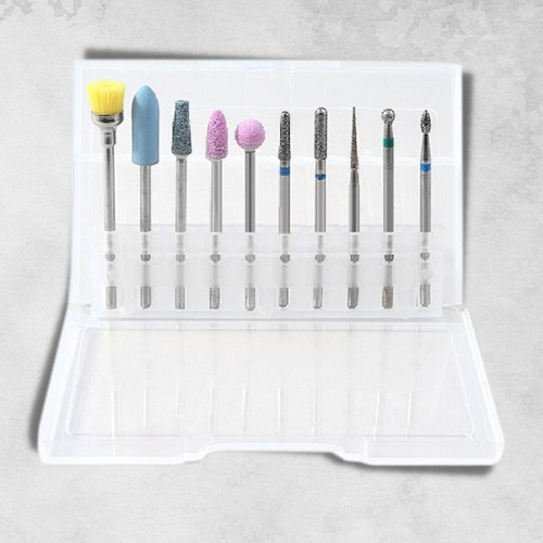 Imagen 6 de 9 de Kit Fresas Brocas + Estuche + Cepillo Torno Uñas Pedicuría