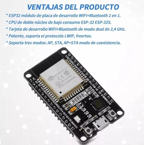 Módulo Esp32 Cp2102 Wifi + Bluetooth 4.2 Ble Nodemcu Con Cable Usb Juego De 3 Piezas