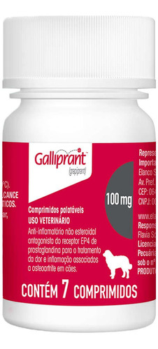Galliprant 100mg Anti Inflamatório Cães Com 7 Comprimidos 