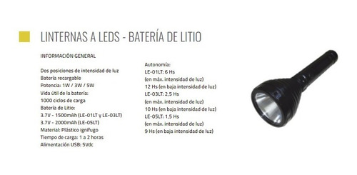 Linterna Recargable Led 5w Tbcin Batería De Litio 8hs