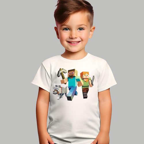 Playera Infantil Minecraft Steve Y Alex Con Lobo Comodidad