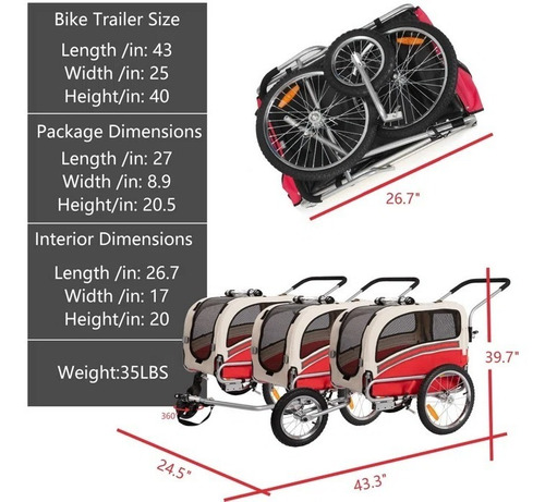 Imagen 8 de 10 de Cochecito-remolque Para Llevar Mascotas En Bici Hasta 30kg