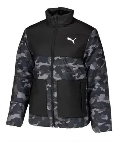 Puma essentials padded long black coat hot sale