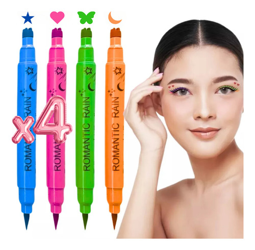 Set 4 Delineadores Doble Punta Sello Figuras Colores Matte Color 4 Colores Diferentes Efecto Mate