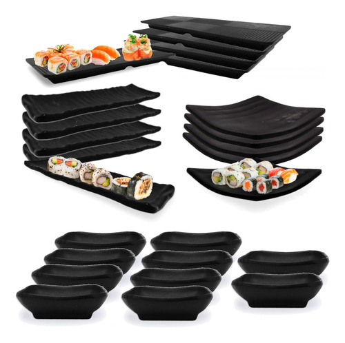 Kit Para Sushi Com Travessas, Molheiras E Pratos Em Melamina