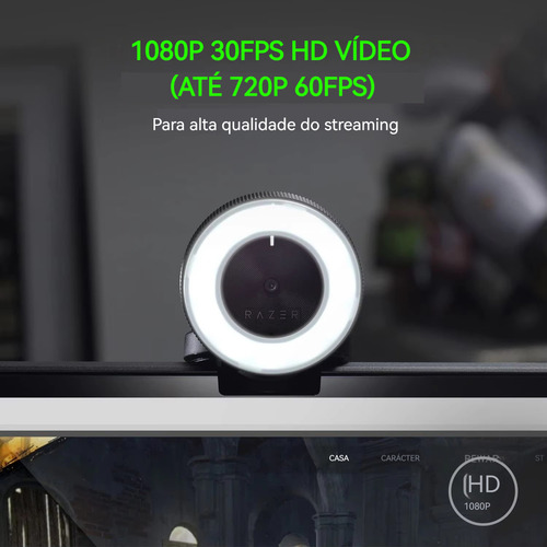 Webcam Razer Kiyo Full Hd 1080p Iluminação 12 Leds Gamer Cor Preto