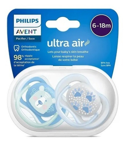 Imagen 5 de 9 de Set De 2 Chupones Ultra Air 6-18m Avent Cod.12