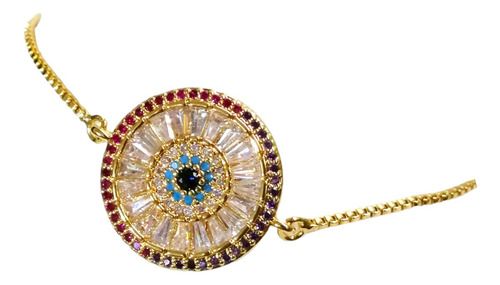 Pulsera Ajustable Ojo Turco Rosa Oro Laminado
