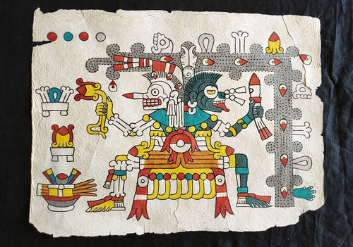 Pintura Amate Miquiztli-ozomatli Artesanía Prehispánica