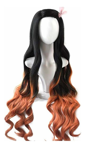 Peluca De Cosplay Kamado Nezuko Cabello Rizado Negro Naranja