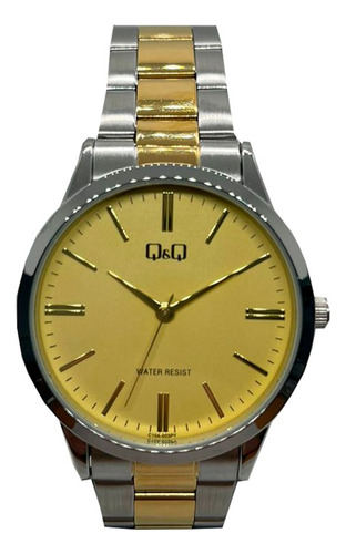 Reloj Q&q Hombre C10a-003py  Pulsera 2 Tonos Color De La Correa Dorado Color Del Bisel Plateado Color Del Fondo Blanco