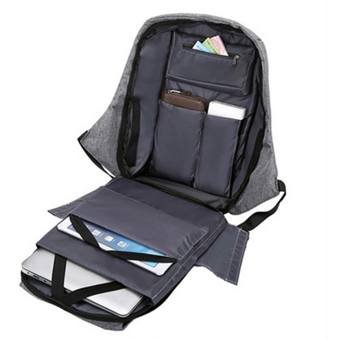 Mochila Antirrobo Urbana Usb Compartimento Laptop Color Gris oscuro con Negro