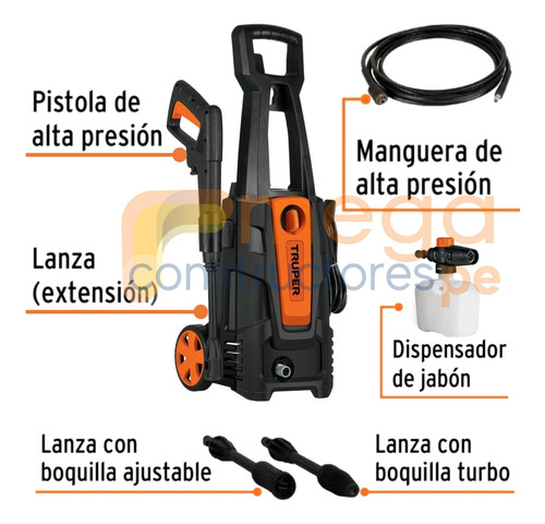 Hidrolavadora 1800psi Alta Presion Manguera 25m Ergo Pro